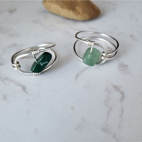 Handmade silver color non fade rings semi precious stones - Picture 5 of 6